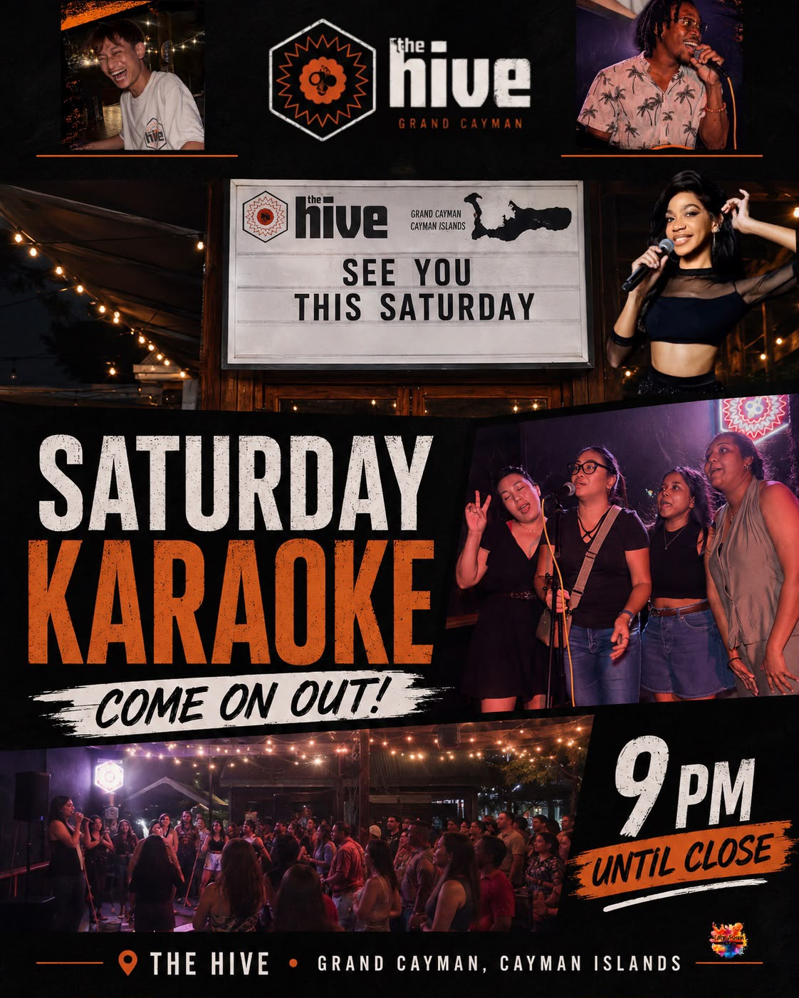 Karaoke Saturdays at The Hive collage showing singers and the crowd
